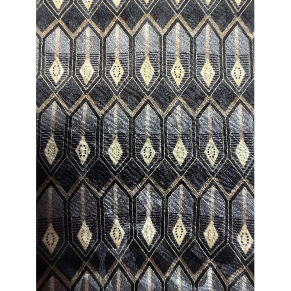 Zylos George Machado Mens Silk Tie Grey Black Geometric Diamond Pattern Necktie
